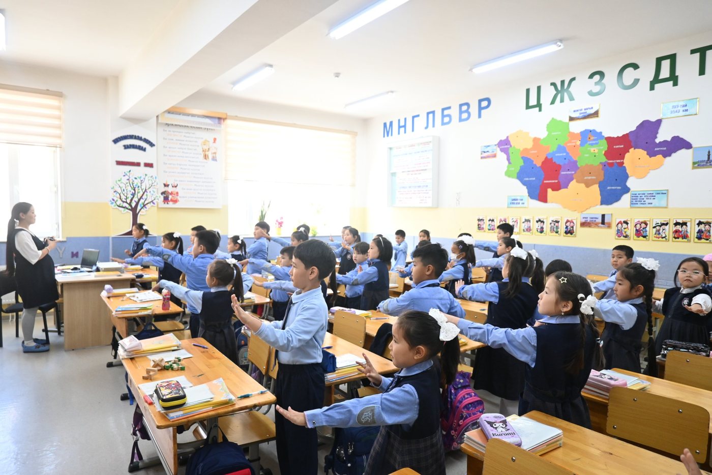 Students working on wooden puzzles at 24th Secondary School of Ulaanbaatar